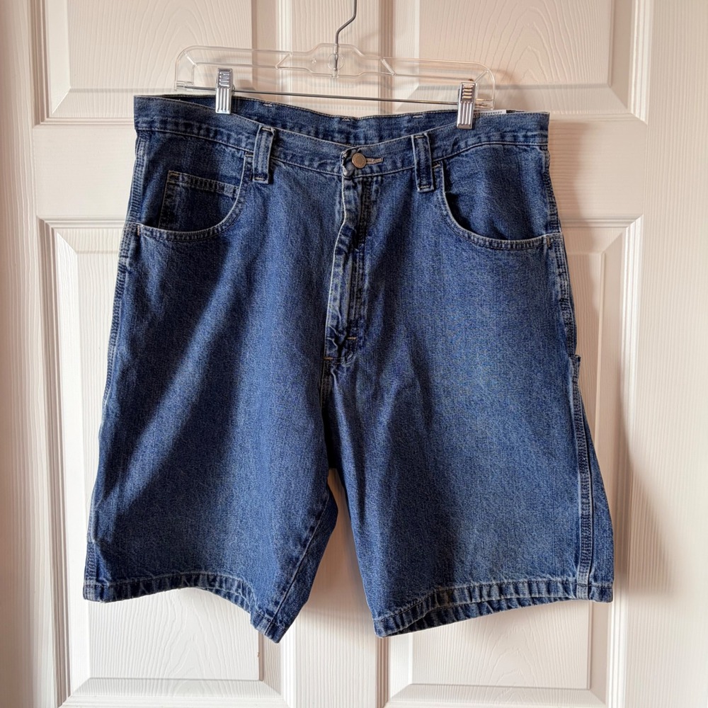 Wrangler Mens Carpenter Shorts Blue Denim 100% Cotton Size 36 Hammer Loop